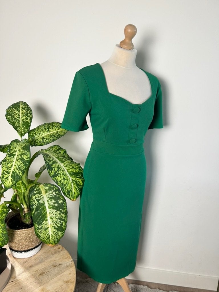 Vintage Chic maat 16 44 retro groene koker jurk 3516, Maat 42/44 (L), Ophalen of Verzenden, Zo goed als nieuw, Vintage Chic