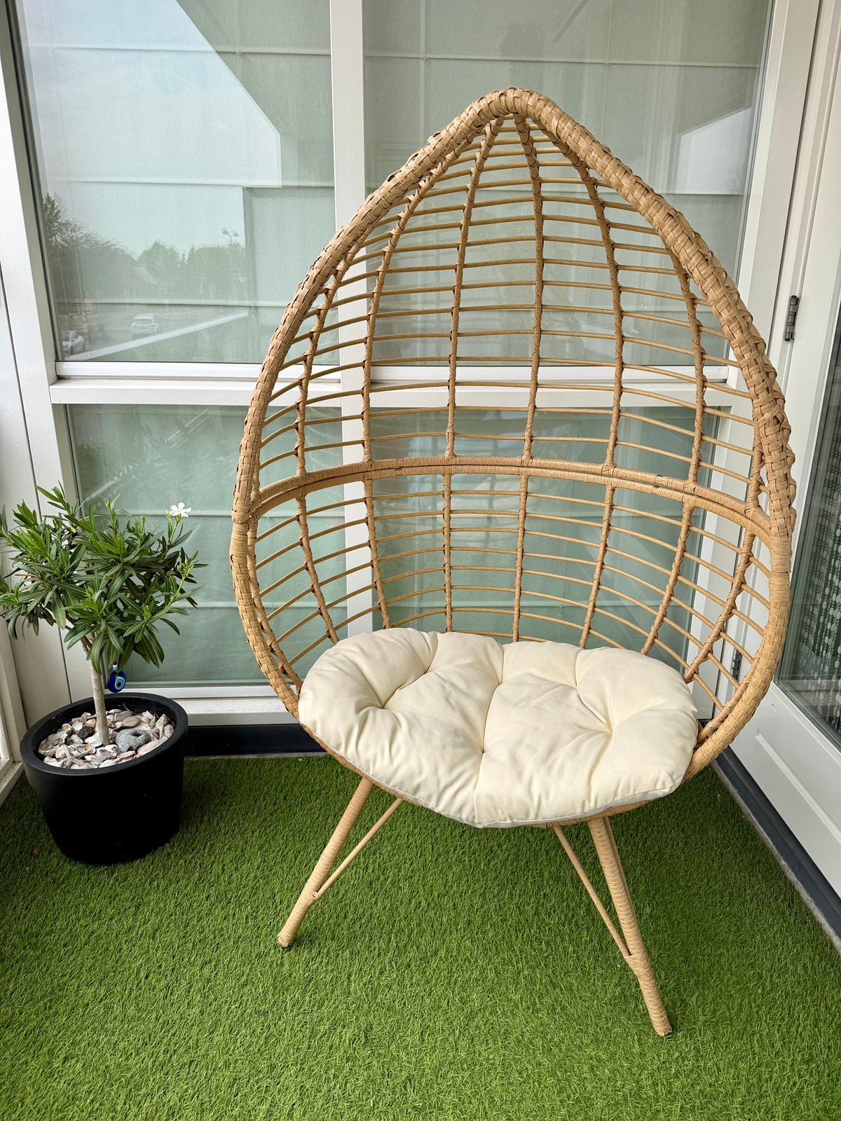 Loungestoel egg chair naturel Xenos incl zitkussen, Tuin en Terras, Ophalen, Zo goed als nieuw, Wicker