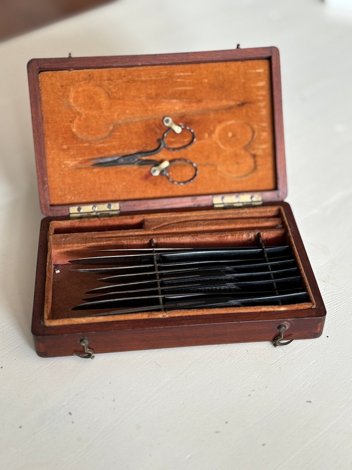 Antieke Mahonie scalpel set met Schaartje, Ophalen of Verzenden