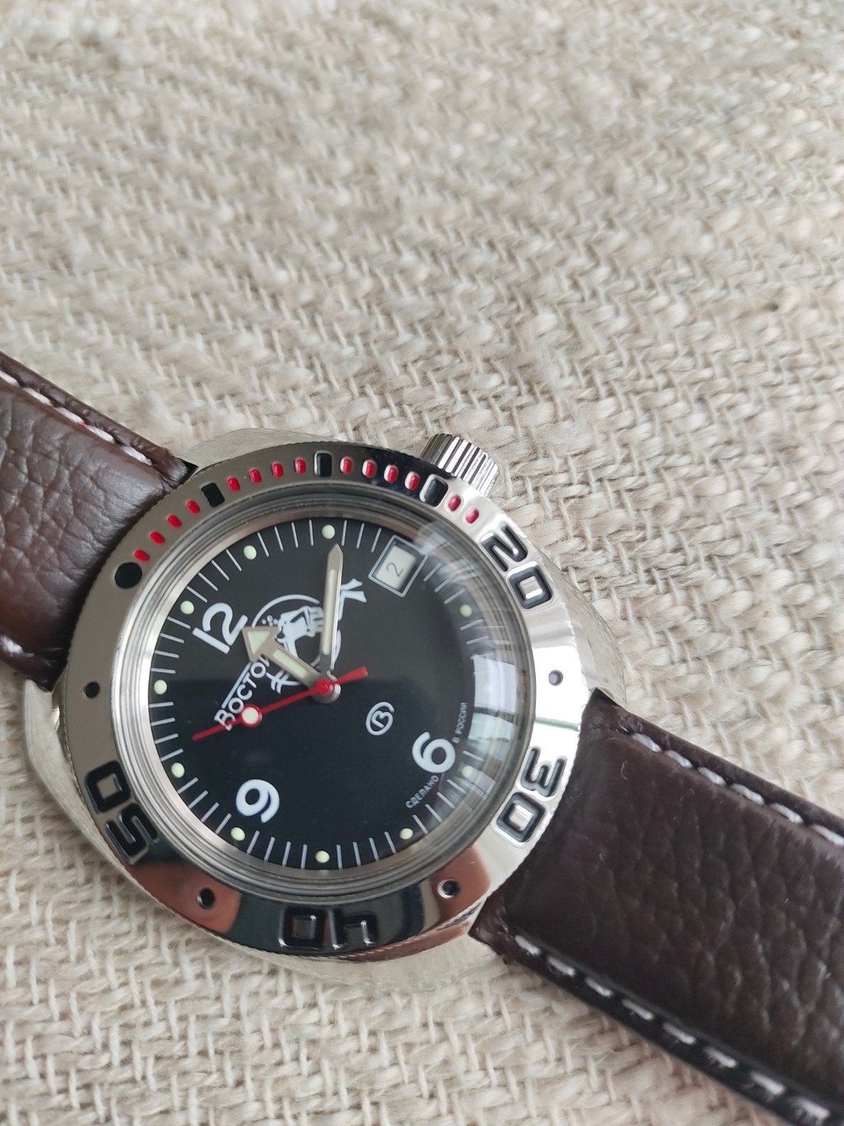 Vostok Amphibia "Scuba Dude" Automaat Duikhorloge - Zwart, Sieraden, Tassen en Uiterlijk, Overige merken, Leer, Staal, Polshorloge