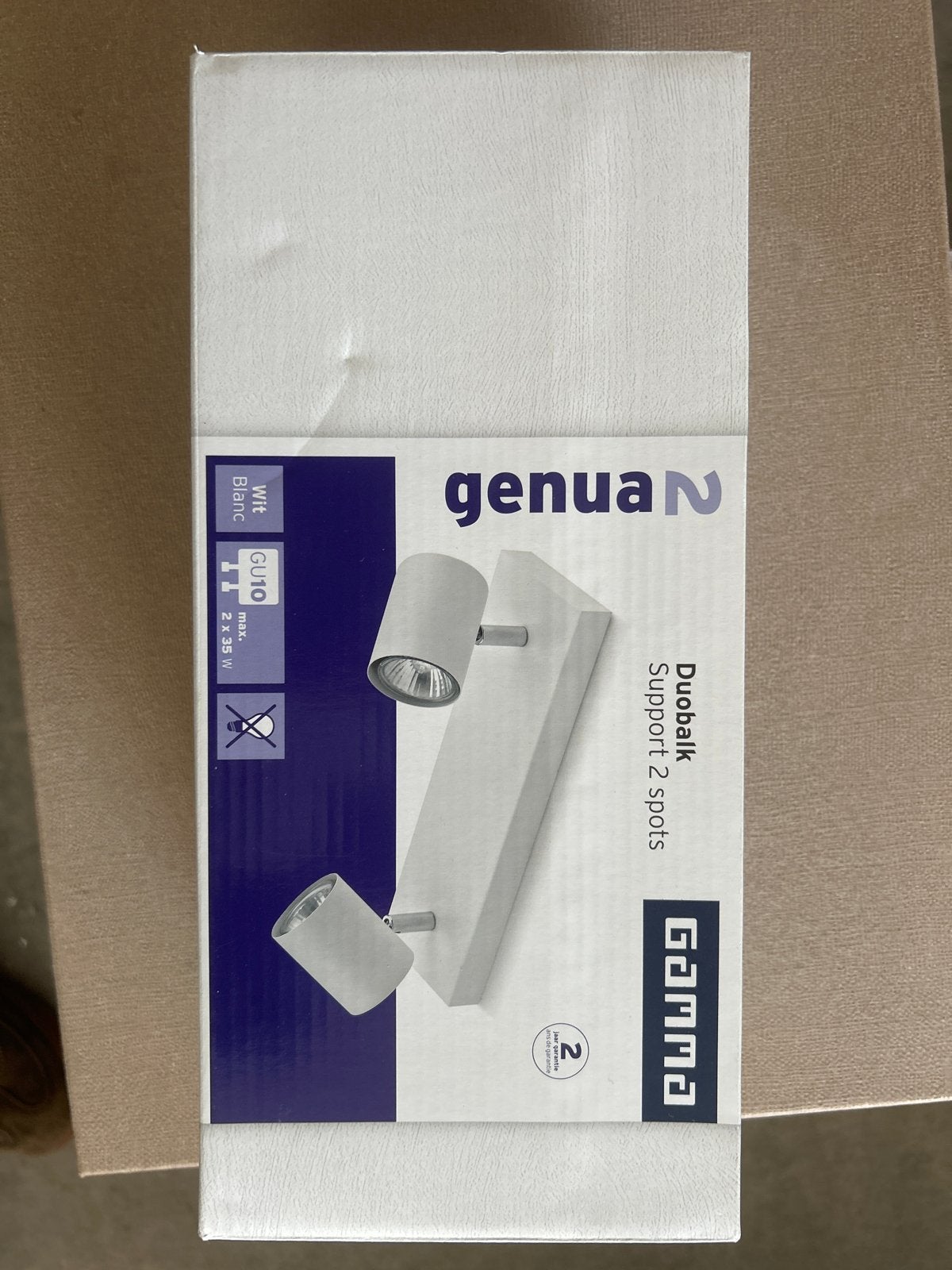 Nieuwe Gamma Genua Duobalk Spot - Wit, GU10, 2x35W, Ophalen, Halogeen, Metaal of Aluminium, Nieuw