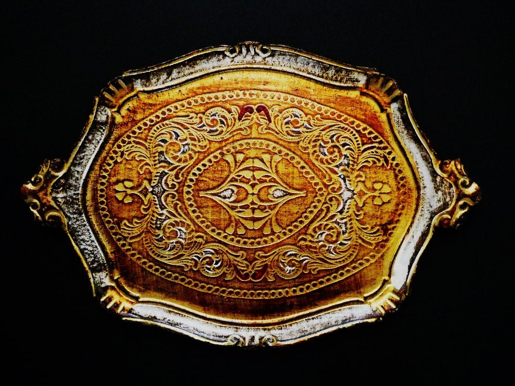Italiaans dienblad serveerblad in de kleur goud ecru rood, Ophalen of Verzenden