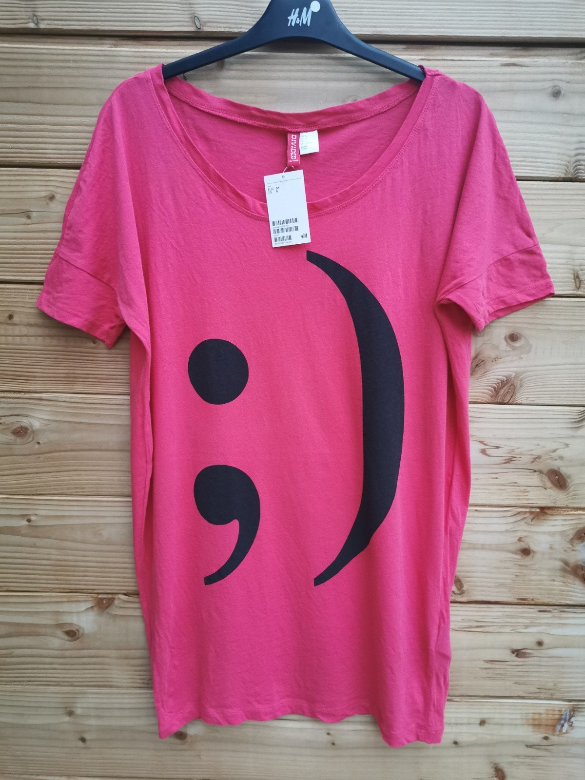 H&M T-shirt met smiley mt. S/M, H&M, Verzenden, Nieuw, Korte mouw