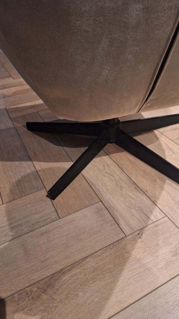 Luxe moderne fauteuil grijs/taupe - zwarte metalen stervoet, Ophalen, 75 tot 100 cm, Zo goed als nieuw, Metaal