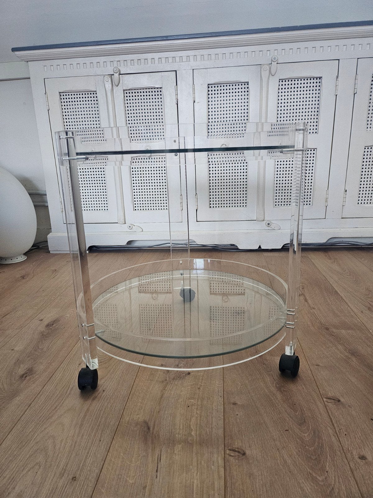 Verrijdbare bar/butlertafel, Ophalen, 50 tot 100 cm, Rond, Zo goed als nieuw