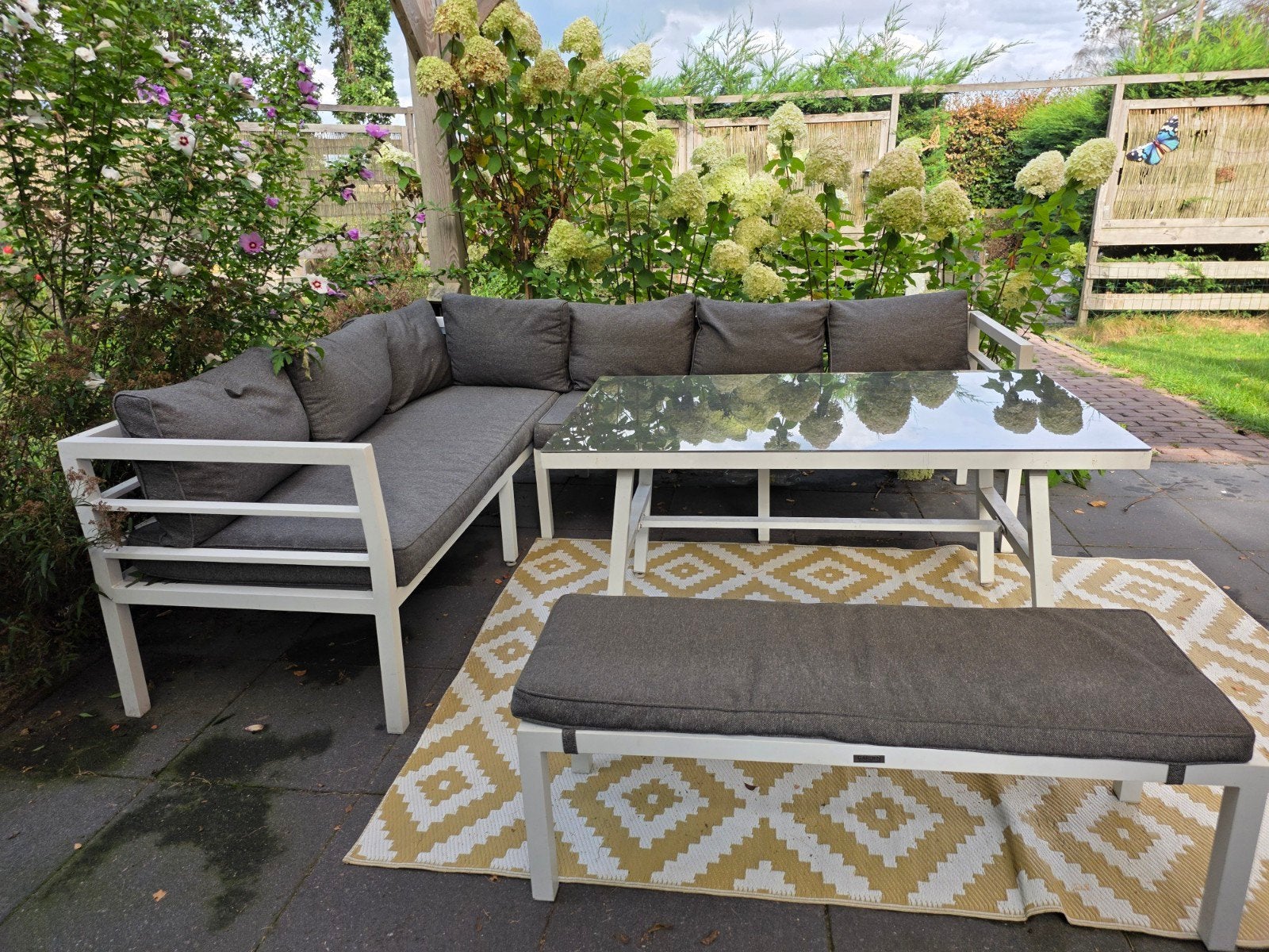 Loungeset Garden Impressions met eettafel en bank, Ophalen, Gebruikt, Meer dan 8 zitplaatsen, Aluminium