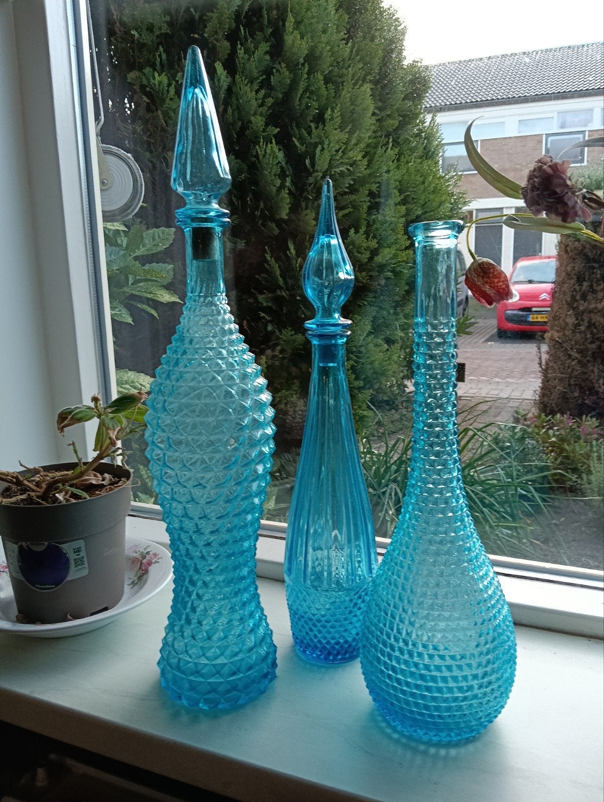 Set van 3 Empoli karaf flessen - Vintage blauw glas, Antiek en Kunst, Ophalen of Verzenden