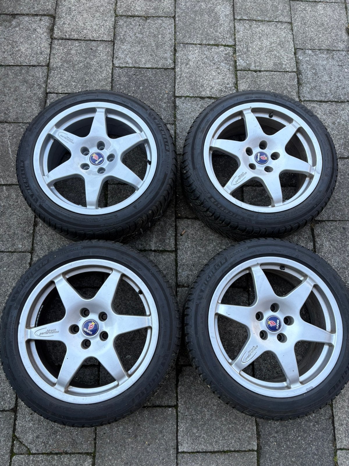 Saab Hirsch velgen (17”) met zeer goede Michelin banden, Gebruikt, Banden en Velgen, 17 inch, Ophalen of Verzenden