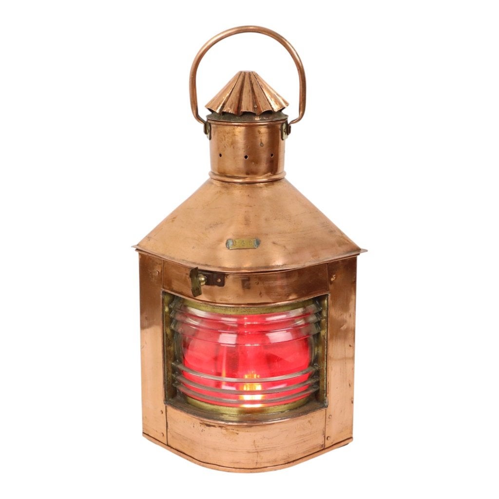 Grote Vintage Scheepslamp Rood Koper Fresnel Lens 49cm, Verzamelen, Scheepvaart, Ophalen of Verzenden, Gebruikt, Motorboot of Zeilboot