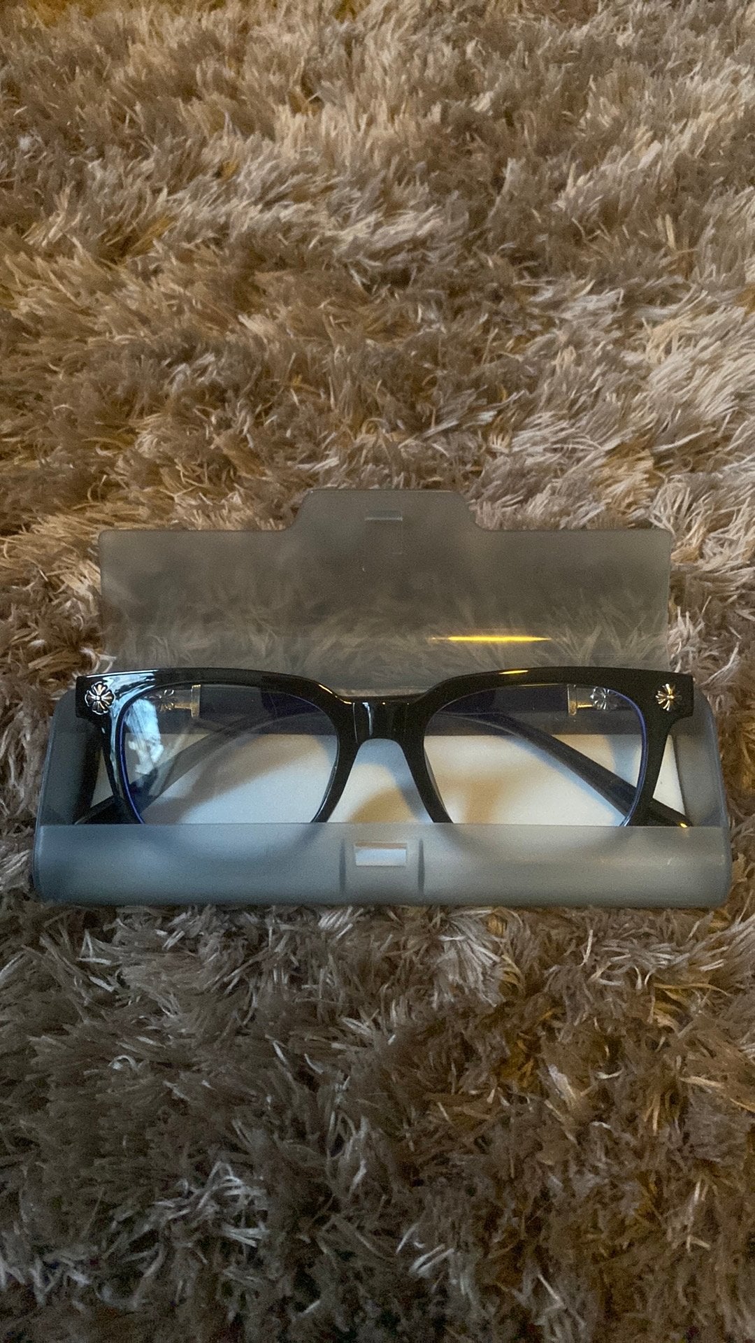 Chrome hearts bril zwart met een blauwlichtfilter en doosje, Overige merken, Zwart, Ophalen of Verzenden, Zo goed als nieuw