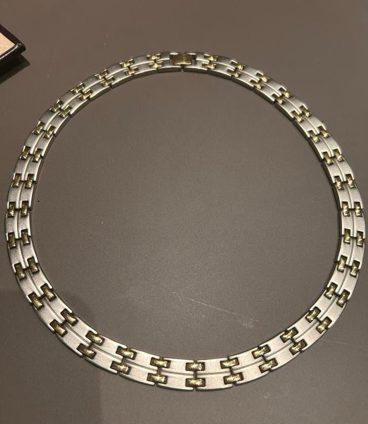 Vintage Collier RVS en goudkleurig - Jaren 80/90, Ophalen of Verzenden, Gebruikt, Goud, Overige materialen