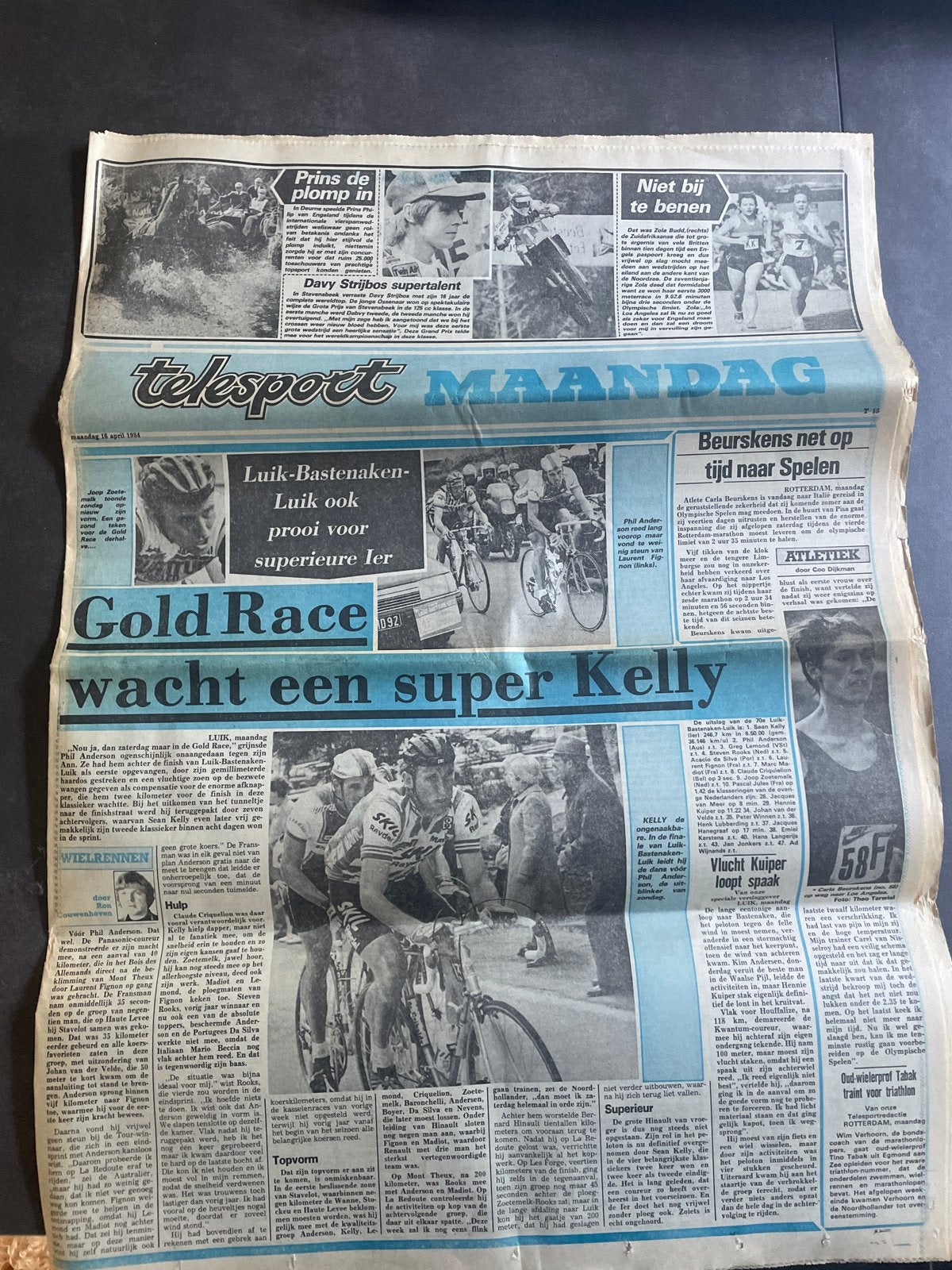 Telesport Maandag krant - 16 april 1984, Ophalen of Verzenden, Gelezen, Krant
