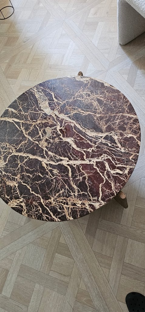 Marmer / natuursteen salontafel donkerrood aubergine, Ophalen, 100 tot 150 cm, Rond, Nieuw
