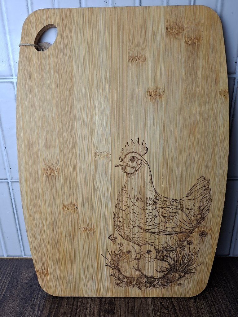 Houten plank met kip en kuikens | Landelijke decoratie, Ophalen of Verzenden, Nieuw, Hout, Overige stijlen