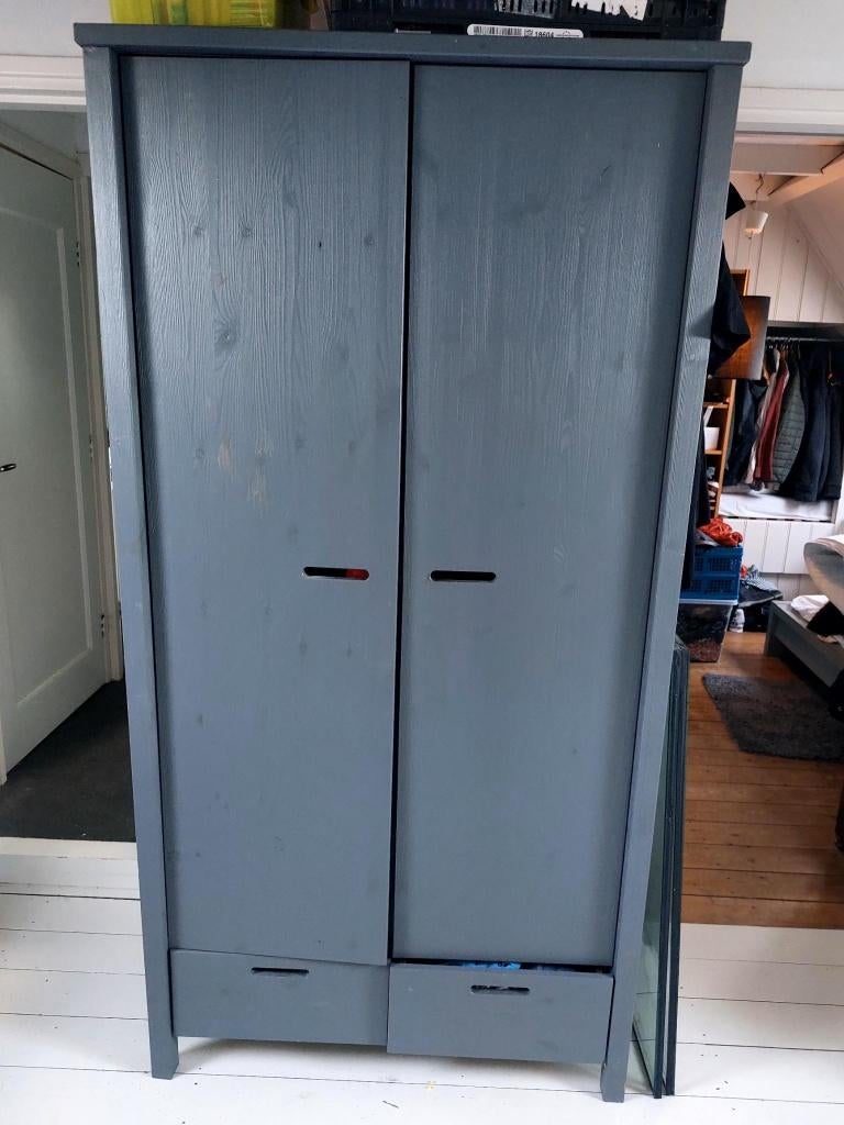 Houten kleding kast grijs, Ophalen, Gebruikt, 50 tot 100 cm, 150 tot 200 cm