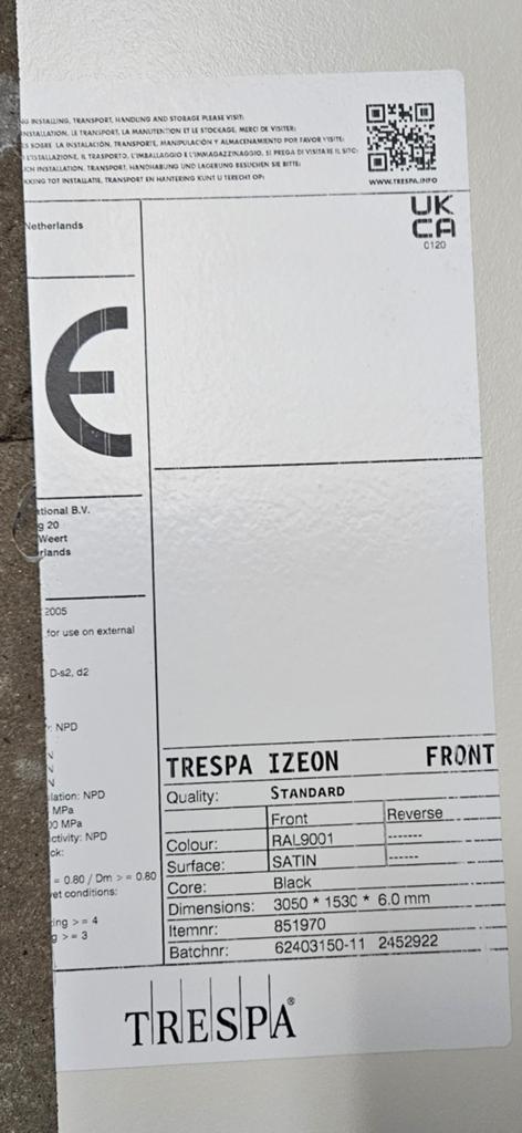 Trespa 9001 restpartij, Doe-het-zelf en Verbouw, Platen en Panelen, Ophalen, Nieuw, HPL, Minder dan 20 mm