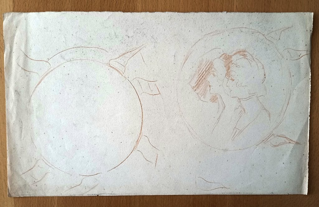 A493-71 Oude tekening Schets 2 vrouwen en profil, Ophalen of Verzenden