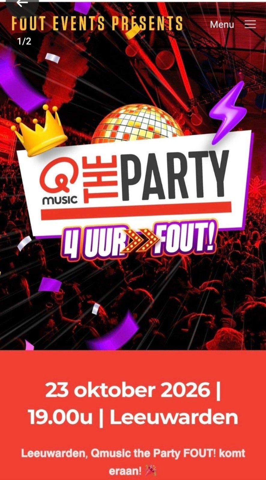 2 kaarten voor Qmusic the Party 23 oktober 2026, Twee personen