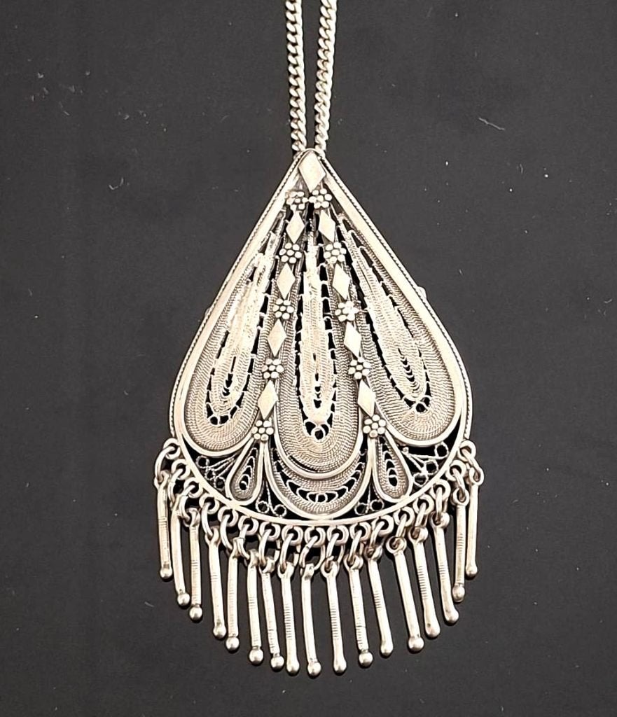 Schitterende Oosterse Sterling Zilver Broche Hanger, Ophalen of Verzenden, Zilver, Broche
