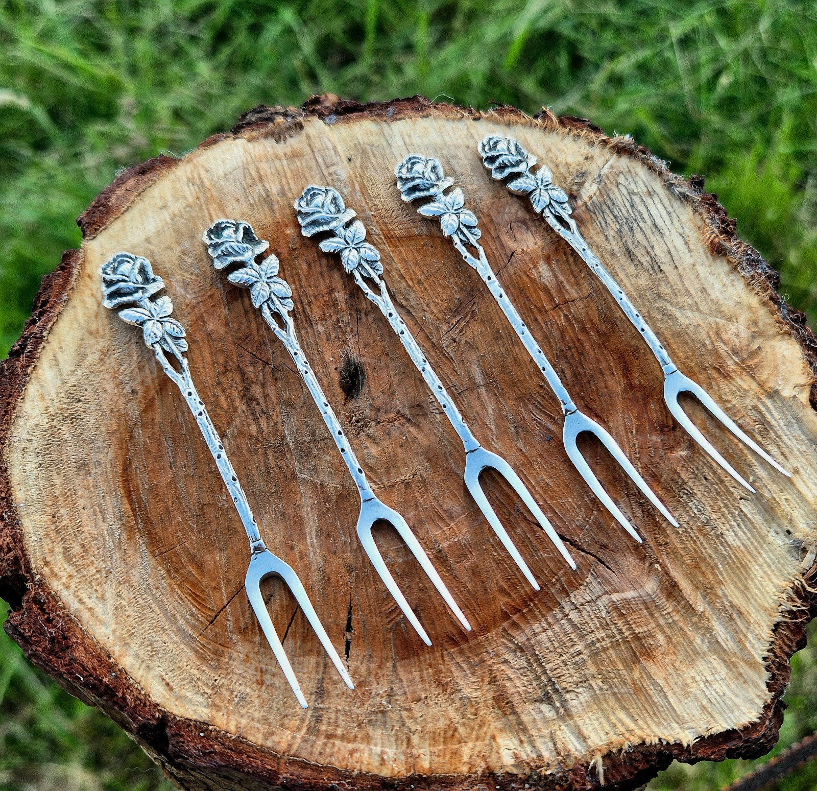 5x antieke zilveren cocktailvorkjes – zilver 835, Ophalen of Verzenden, Zilver