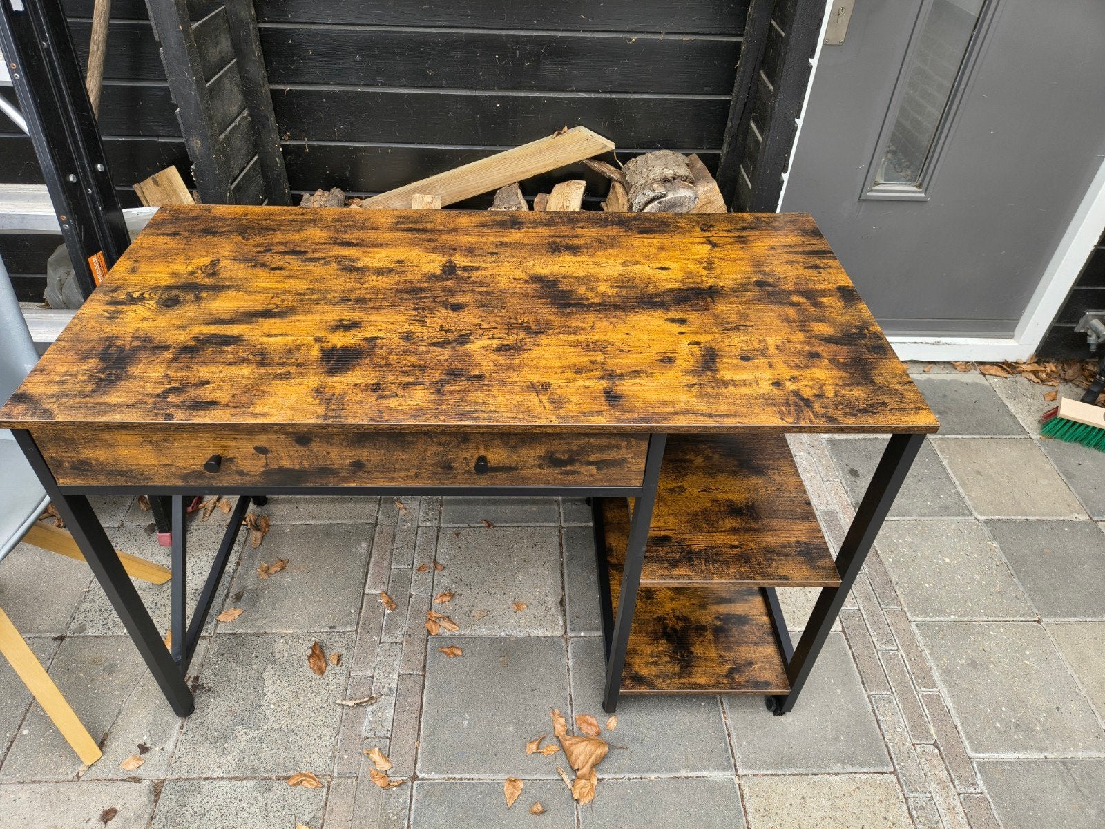 Bureau 120x60 cm met lade en opbergplanken, Huis en Inrichting, Bureaus, Ophalen, 120 cm, Spaanplaat of MDF, Bruin