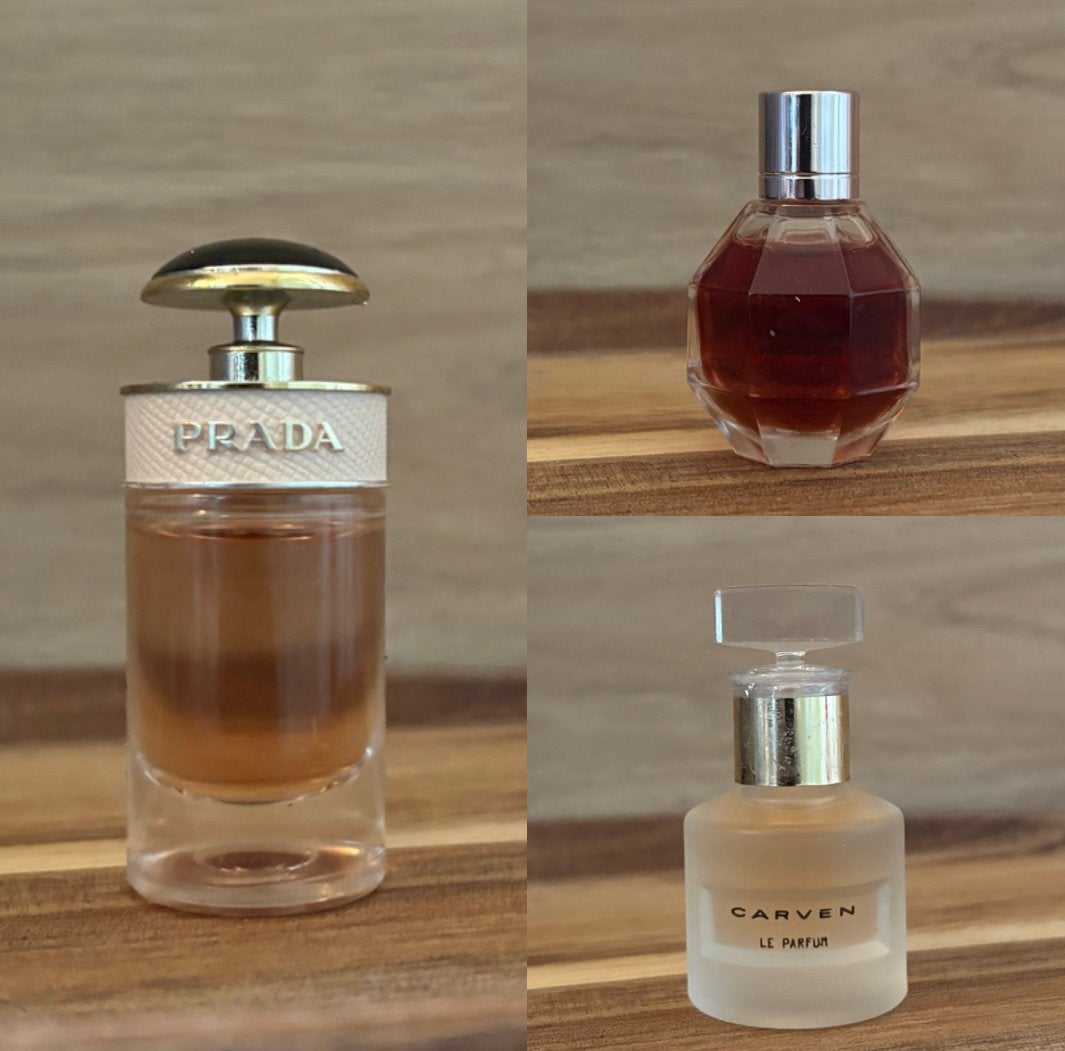 3 x Miniatuur - Flowerbomb, Prada Candy & Carven le parfum, Verzenden, Nieuw, Miniatuur, Gevuld