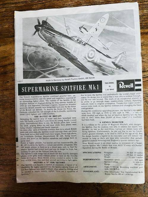 Revell spitfire mk 1 handleiding, Hobby en Vrije tijd, Modelbouw | Vliegtuigen en Helikopters, 1:72 tot 1:144, Gebruikt, Revell