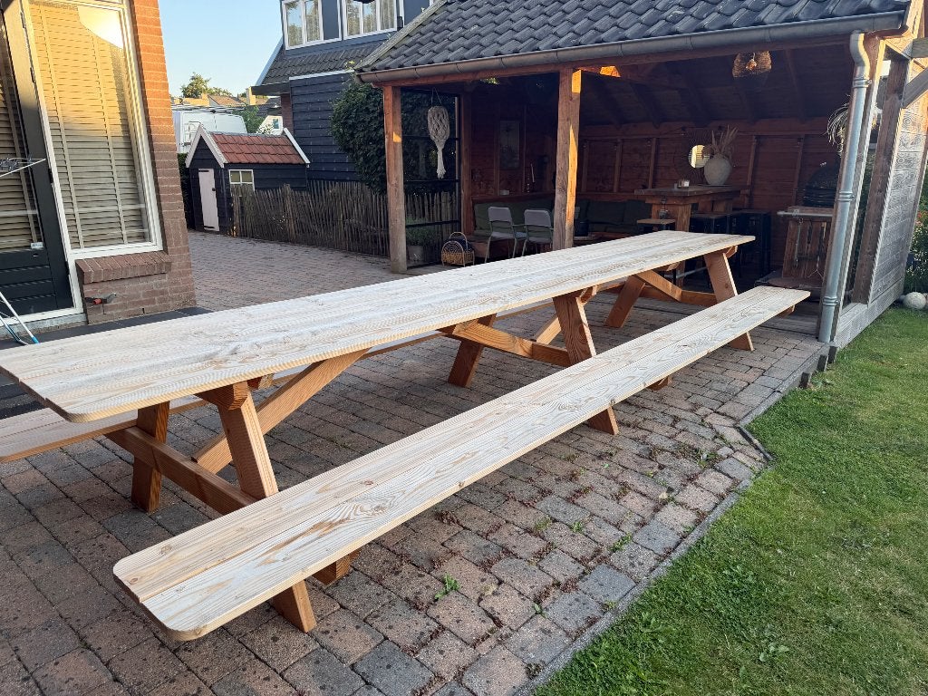 Picknicktafel 5 meter, Ophalen, Nieuw, Rechthoekig, Hout
