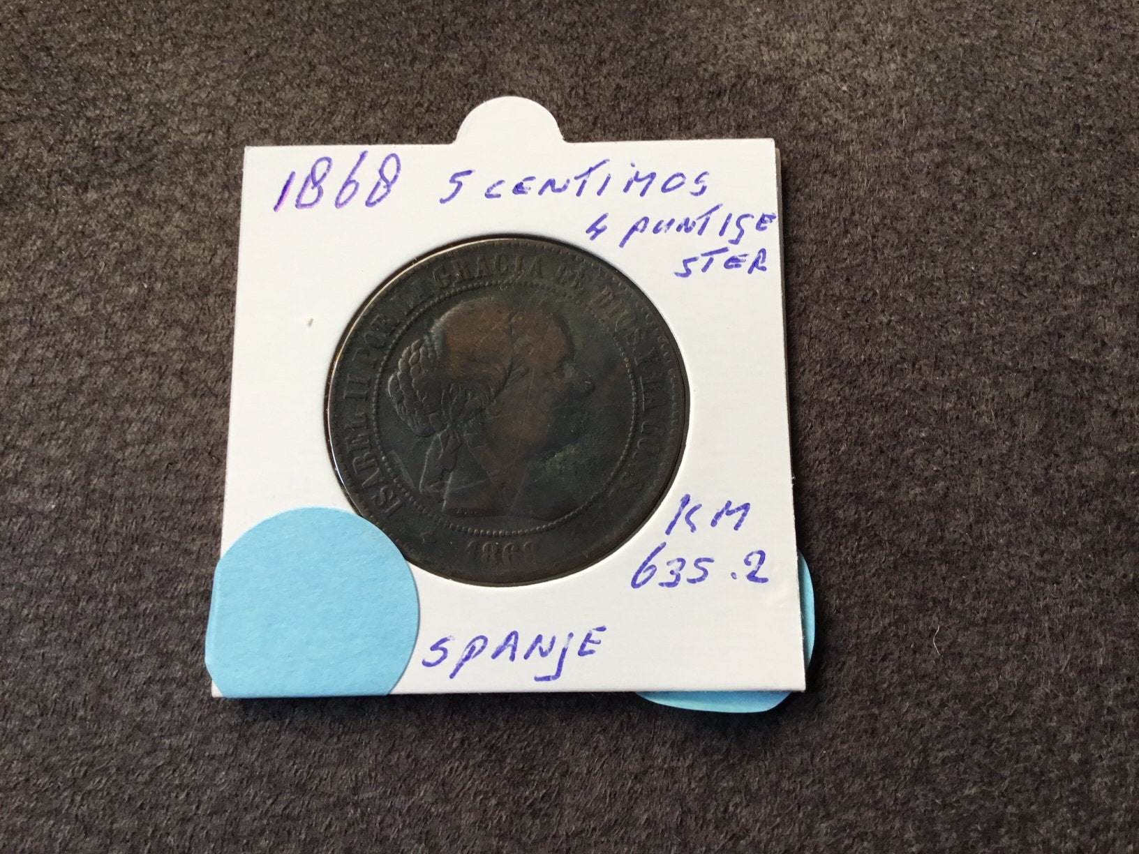 Munt 1868 5 centimos Spanje, Ophalen of Verzenden