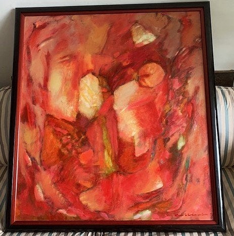 Klaprozen in abstract '92 - Mado Schoolmeesters 1930-1993, Antiek en Kunst, Kunst | Schilderijen | Abstract, Ophalen