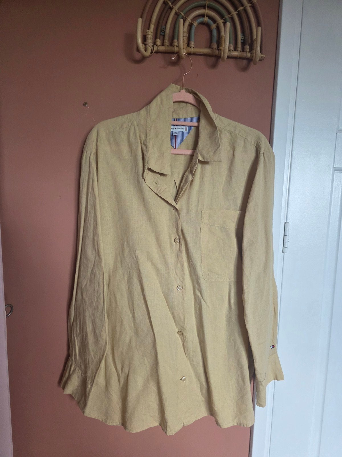 Tommy Hilfiger Linnen Blouse Maat 42 (L), Beige, Maat 42/44 (L), Ophalen of Verzenden, Zo goed als nieuw