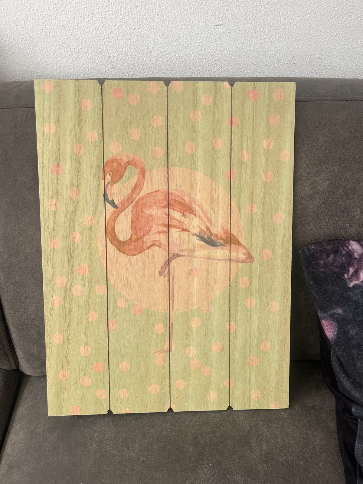 Houten wandbord met flamingo afbeelding, Ophalen, Hout, Meerkleurig, Zo goed als nieuw