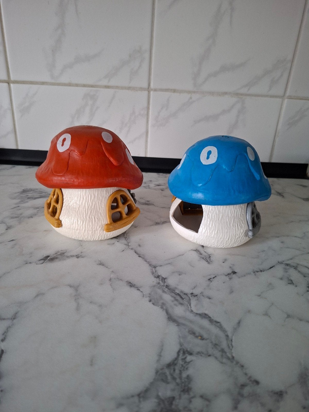 smurfen paddenstoel huisjes., Verzamelen, Poppetjes en Figuurtjes, Ophalen of Verzenden, Gebruikt