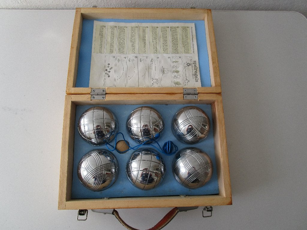 6 jeu de boules ballen van 720 gram, in mooi kistje, Ophalen of Verzenden, Gebruikt
