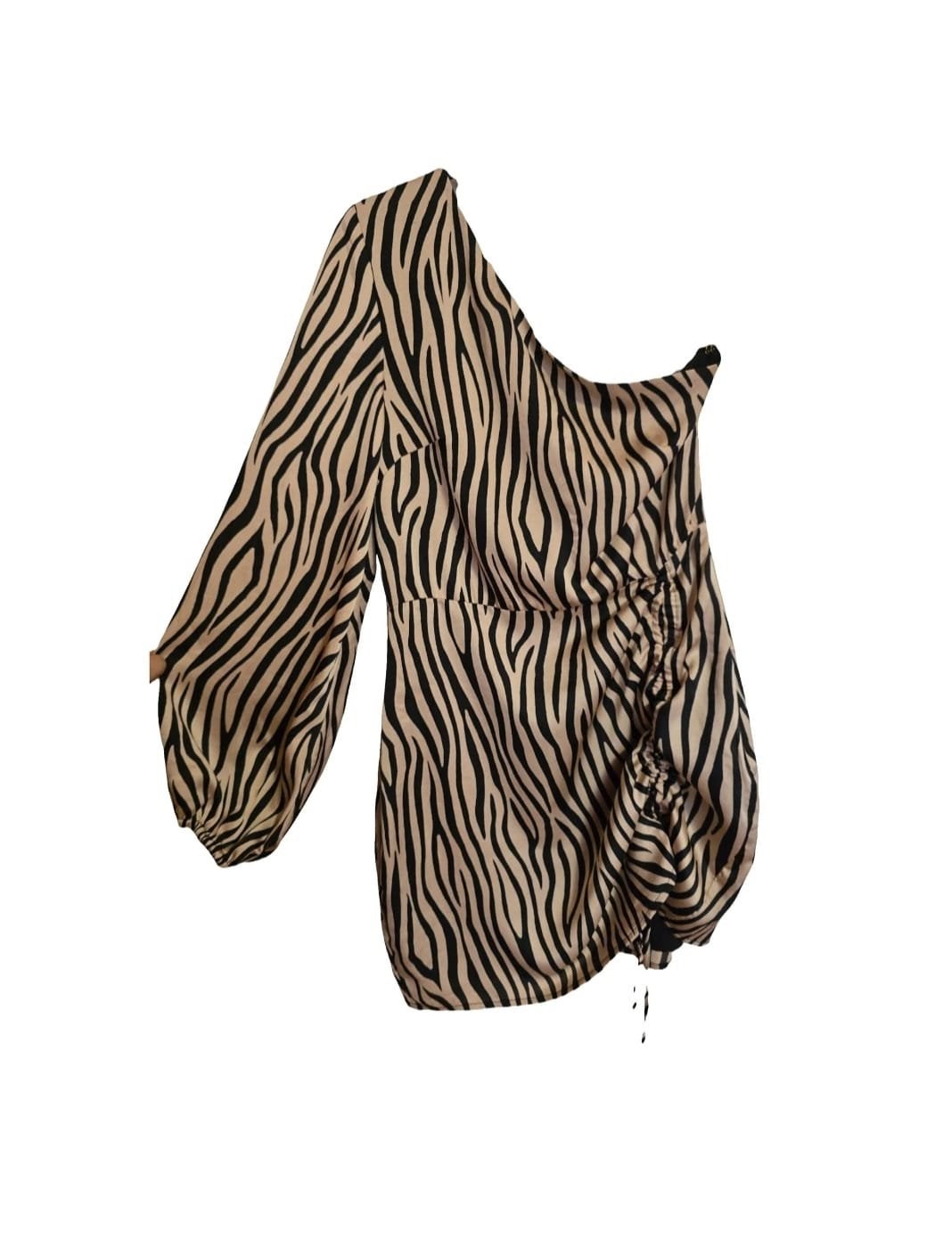 Runaway One-Shoulder Jurk Zebraprint - Maat M (AU 10/EU 38), Kleding | Dames, Meerkleurig, Nieuw, Boven de knie, Ophalen
