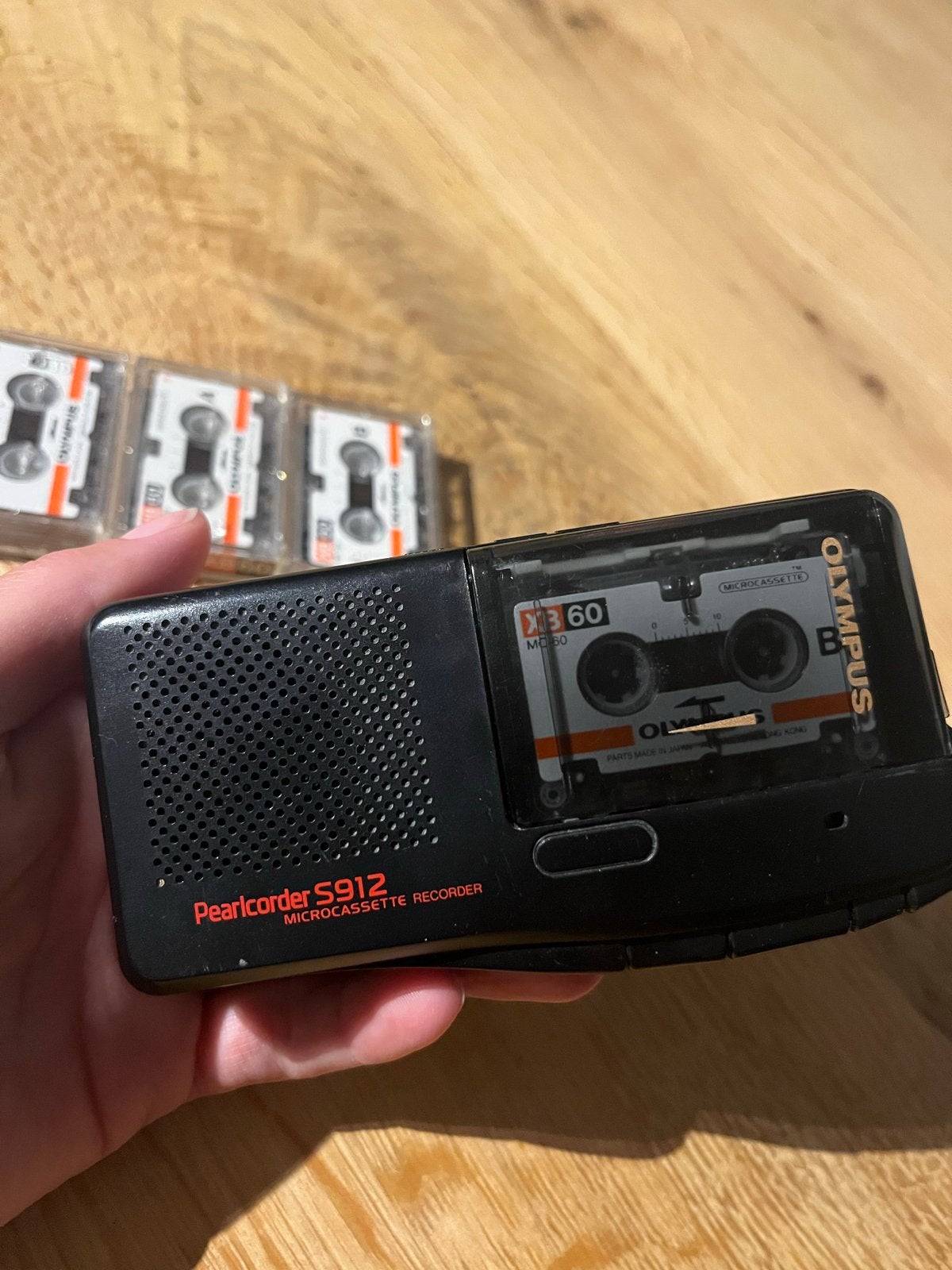 Vintage Pearlcorder S912 voicerecorder met 4 microcassettes, Ophalen of Verzenden, Gebruikt