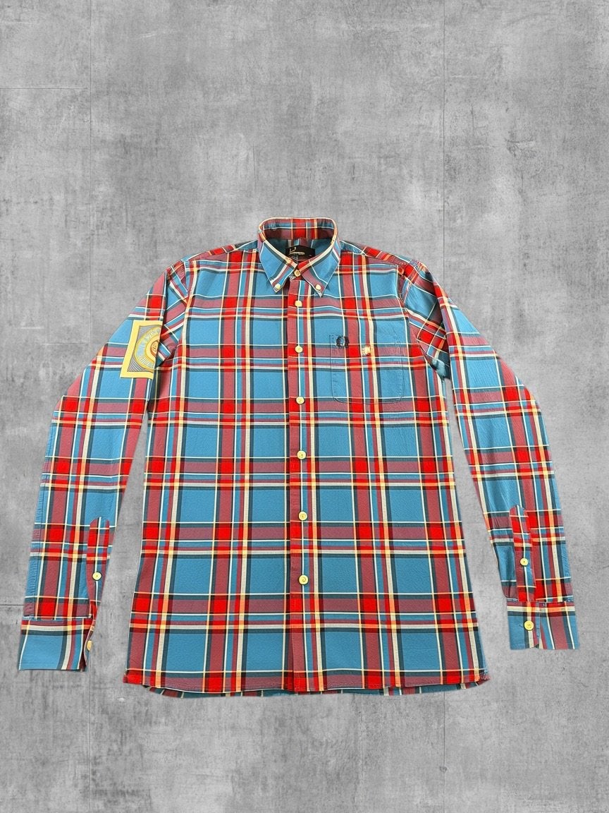 Fred Perry blouse blauw geruit heren maat S overhemd flanel, Reichenbachstrasse 12, 80469 München, Duitsland, Halswijdte 38 (S) of kleiner