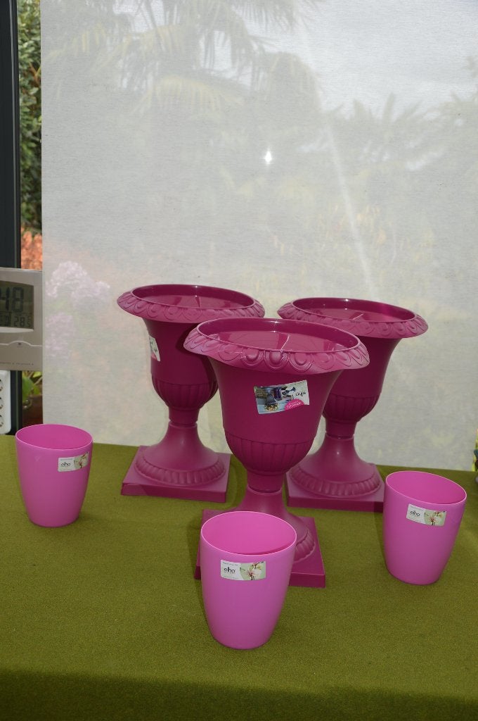 6 Elho plantenbakken / bloembak/ bloempotten Fuchsia roze, Kunststof, Rond, Nieuw, Ophalen of Verzenden