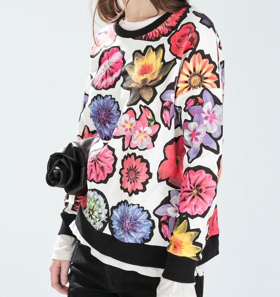 ZARA oversized sweatshirt trui sweater met bloemenprint S, Nieuw, Ophalen of Verzenden, Maat 36 (S), Wit