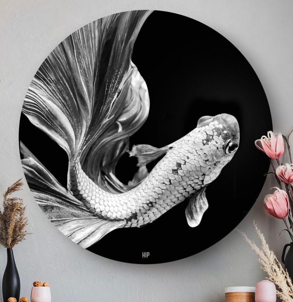 HIP origin Satin Fish - Zwart-wit, Huis en Inrichting, Woonaccessoires | Wanddecoraties, Ophalen, Zwart, Zo goed als nieuw, Wandbord of Wandpaneel
