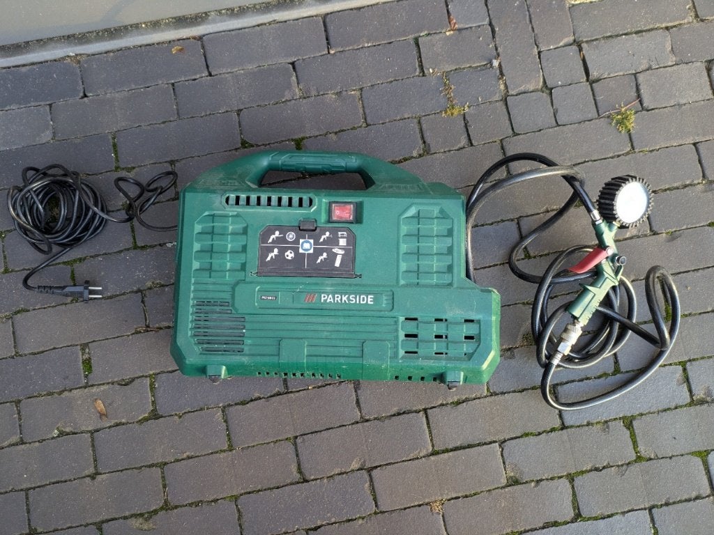 Parkside PKZ 180 C5 compressor 8 bar + bandenpomppistool, Ophalen, Gebruikt, 6 tot 10 bar, Minder dan 200 liter/min