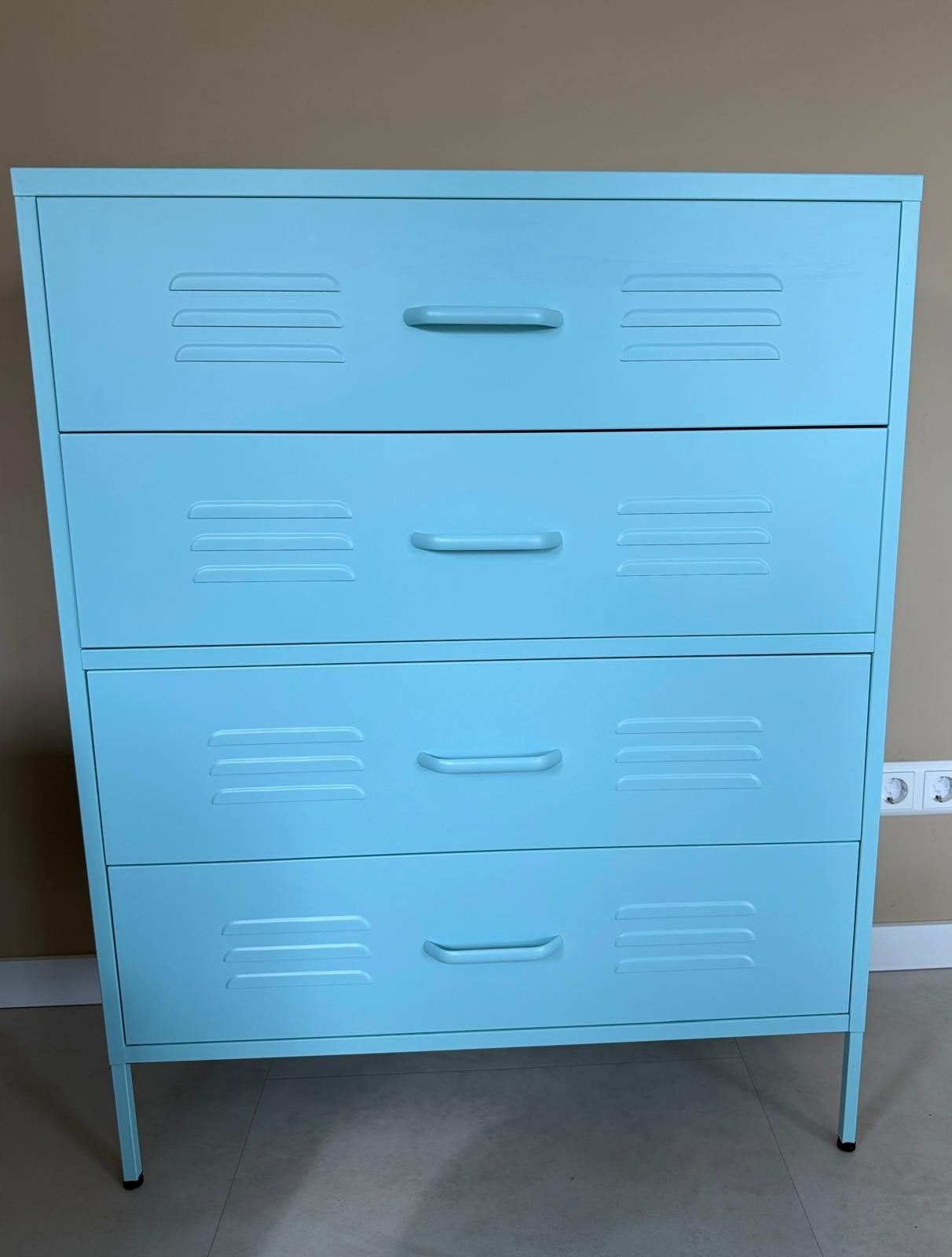 VidaXL ladekast met 4 laden - Lichtblauw metalen dressoir, Ophalen, Modern, Industrieel, 100 tot 150 cm, 50 tot 100 cm