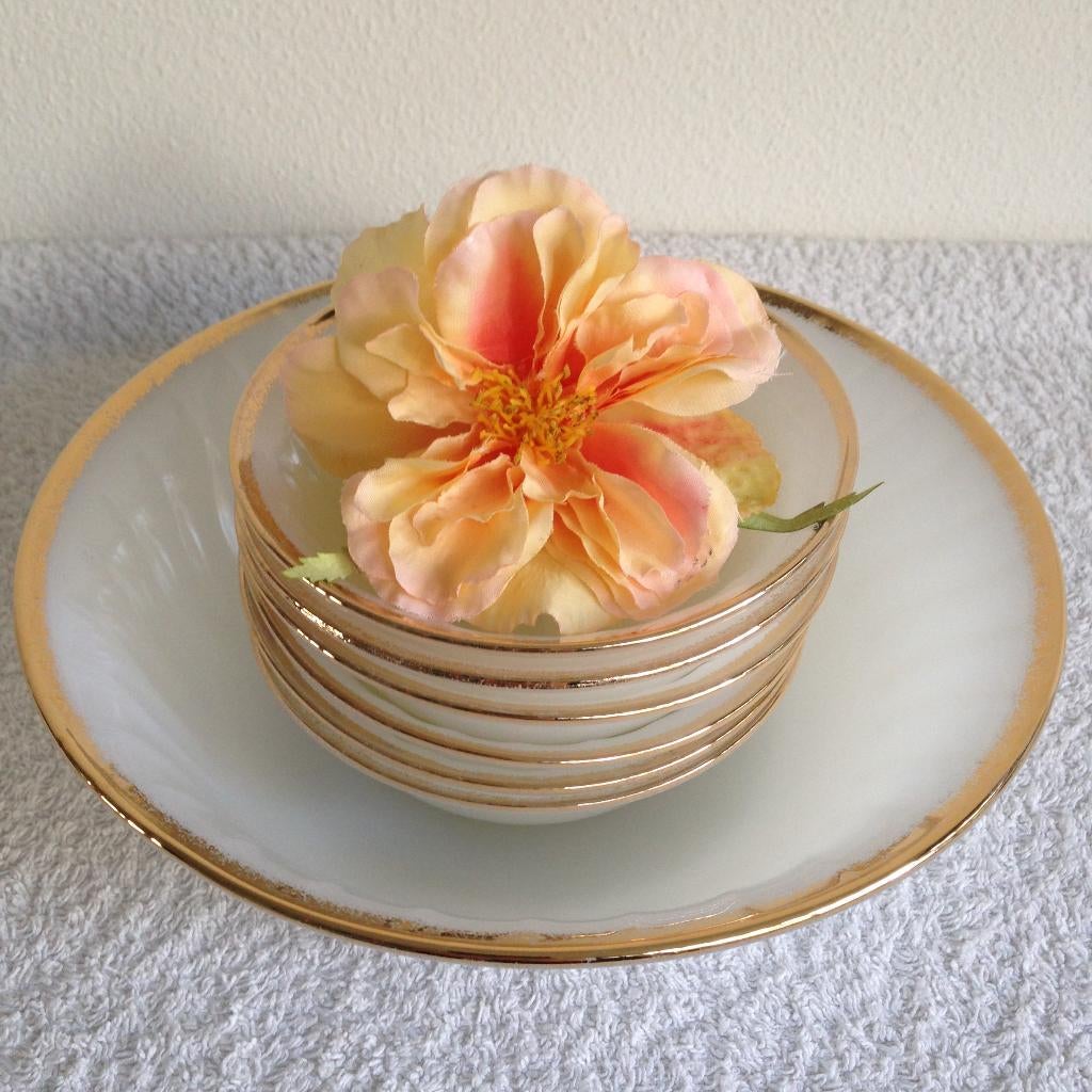 💖Vintage Oven FIRE-KING SCHAAL met 6 Kleine SCHAALTJES., Ophalen of Verzenden, Overige stijlen, Glas, Schaal of Schalen