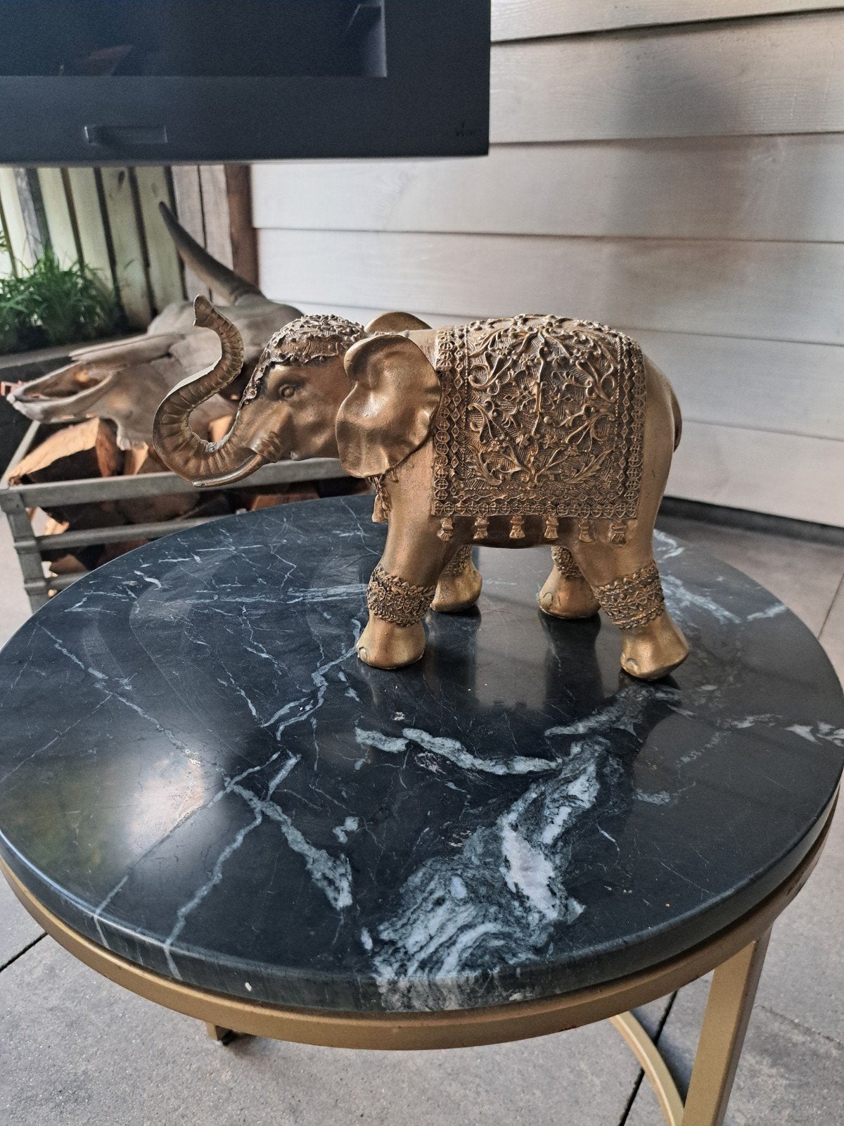 Goud Kleurige kunstof Olifant uit Bali- woonaccessoire...., Verzamelen, Beelden en Beeldjes, Ophalen