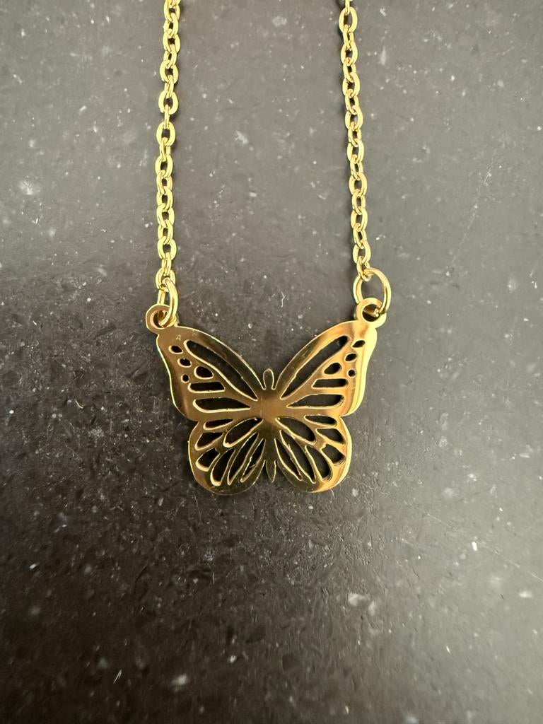 Gouden kettinkje met vlinder, Nieuw, Ophalen of Verzenden, Goud, Overige materialen