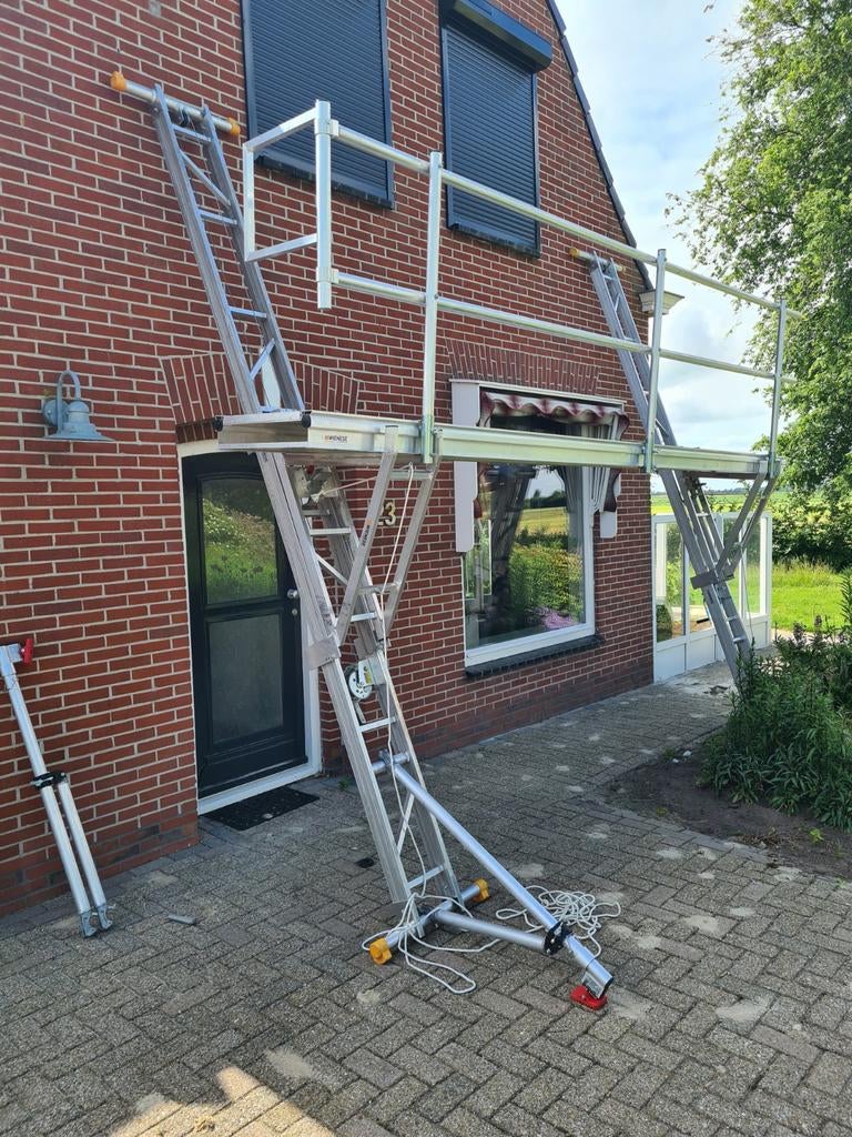 Wienese werkbrug 5m triangel compleet direct inzetbaar, Doe-het-zelf en Verbouw, Steigers, Ophalen, Zo goed als nieuw, Gevelsteiger