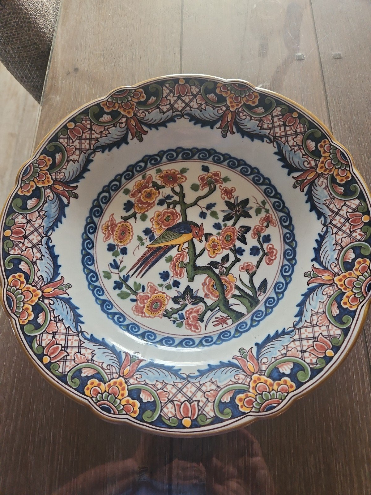 Makkum wandbord met vogel en bloemmotief, Ophalen of Verzenden