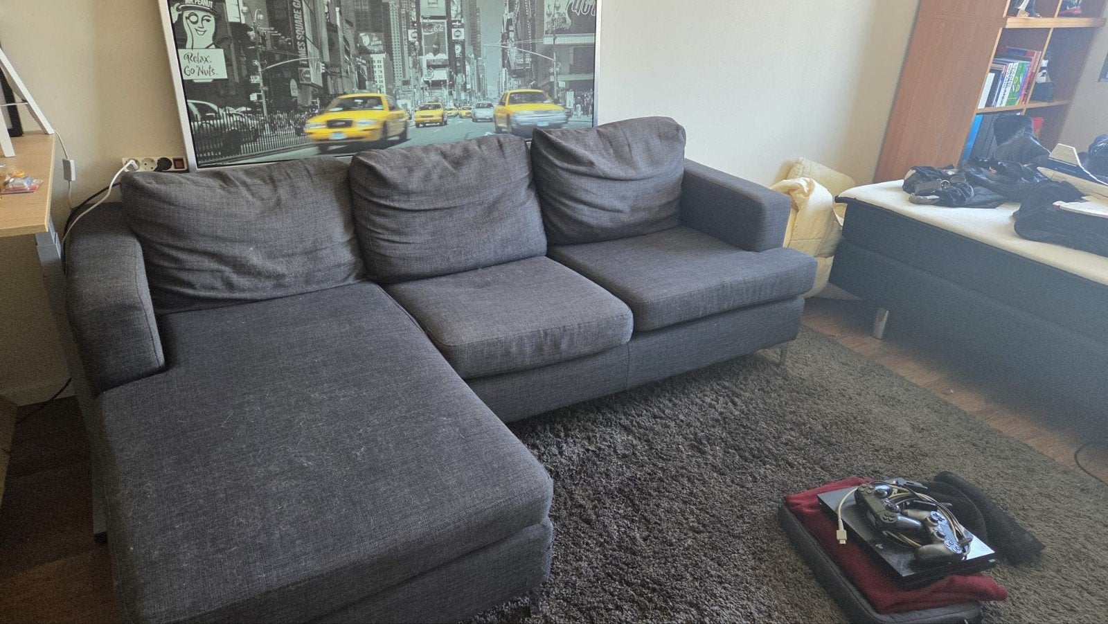 Comfortabele grijze hoekbank, Huis en Inrichting, Ophalen, 250 tot 300 cm, Gebruikt, 125 tot 150 cm