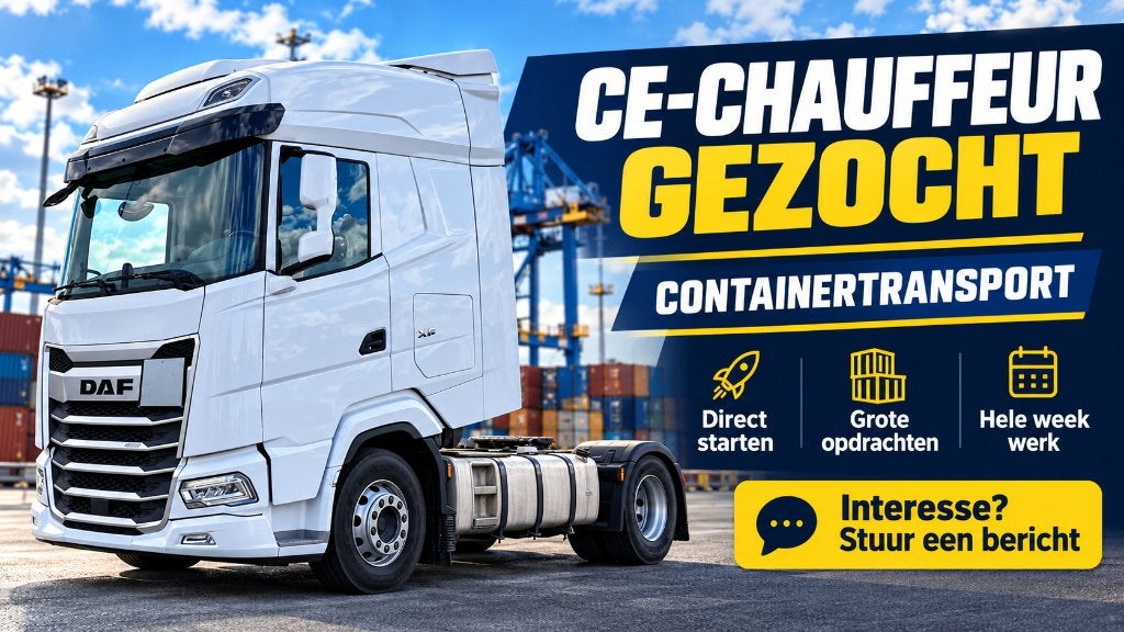 Chauffeur CE gezocht – containertransport – direct beginnen, 33 - 40 uur, Overige niveaus, Vanaf 1 jaar, Overige vormen