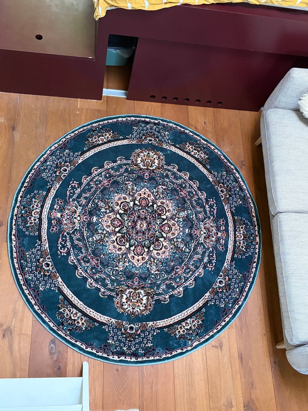 Nieuw rond tapijt kleed, 160cm, blauw/rood perzich print, Ophalen, Blauw, 150 tot 200 cm, Rond
